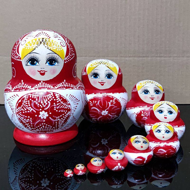 俄罗斯套娃十层儿童益智玩具纯手绘椴木10层节日礼物特色工艺品