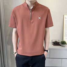 立领短袖T恤男士夏季半袖拉链休闲体恤衫冰丝2025新款薄男装衣服