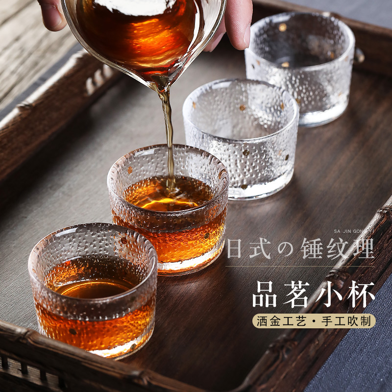 和泥有缘 宜兴茶杯日式锤纹洒金玻璃小杯品茗杯/单只