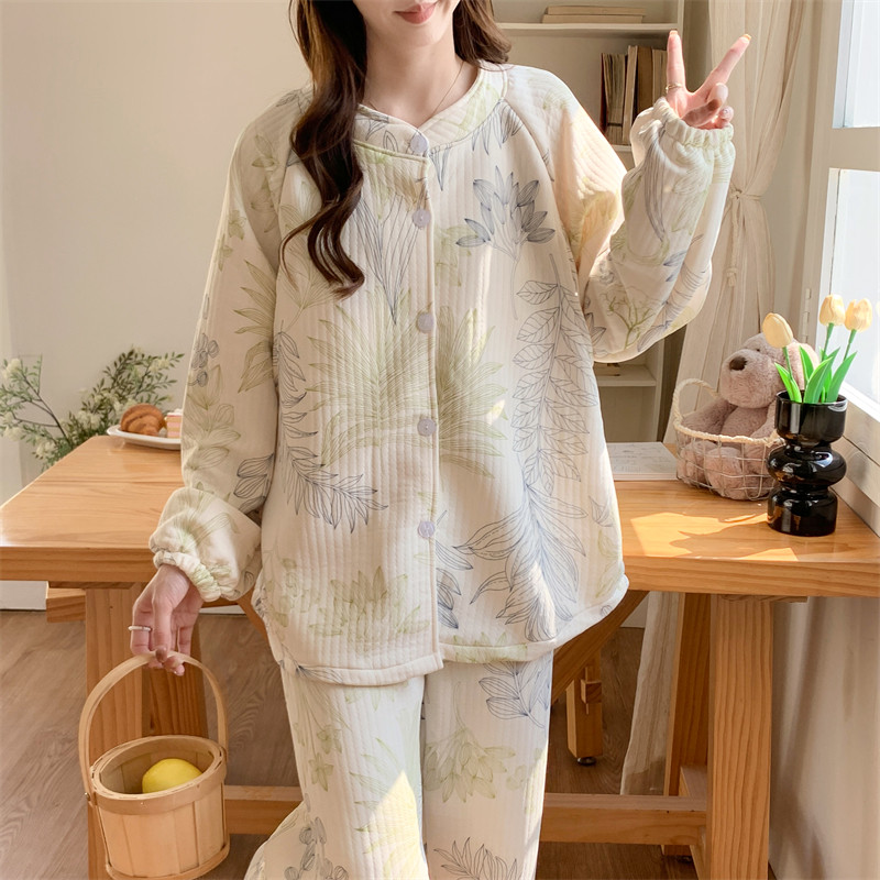 自带胸垫孕妇睡衣女秋冬季空气棉哺乳月子服产后哺乳坐月子家居服