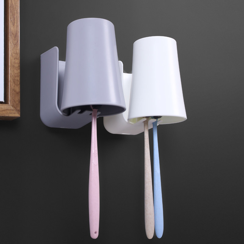 牙刷置物架免打孔 卫生间吸壁式漱口杯架 牙杯壁挂电动牙缸架套装