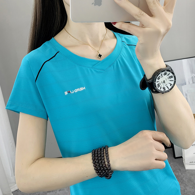 户外跑步运动V领速干短袖t恤女夏
