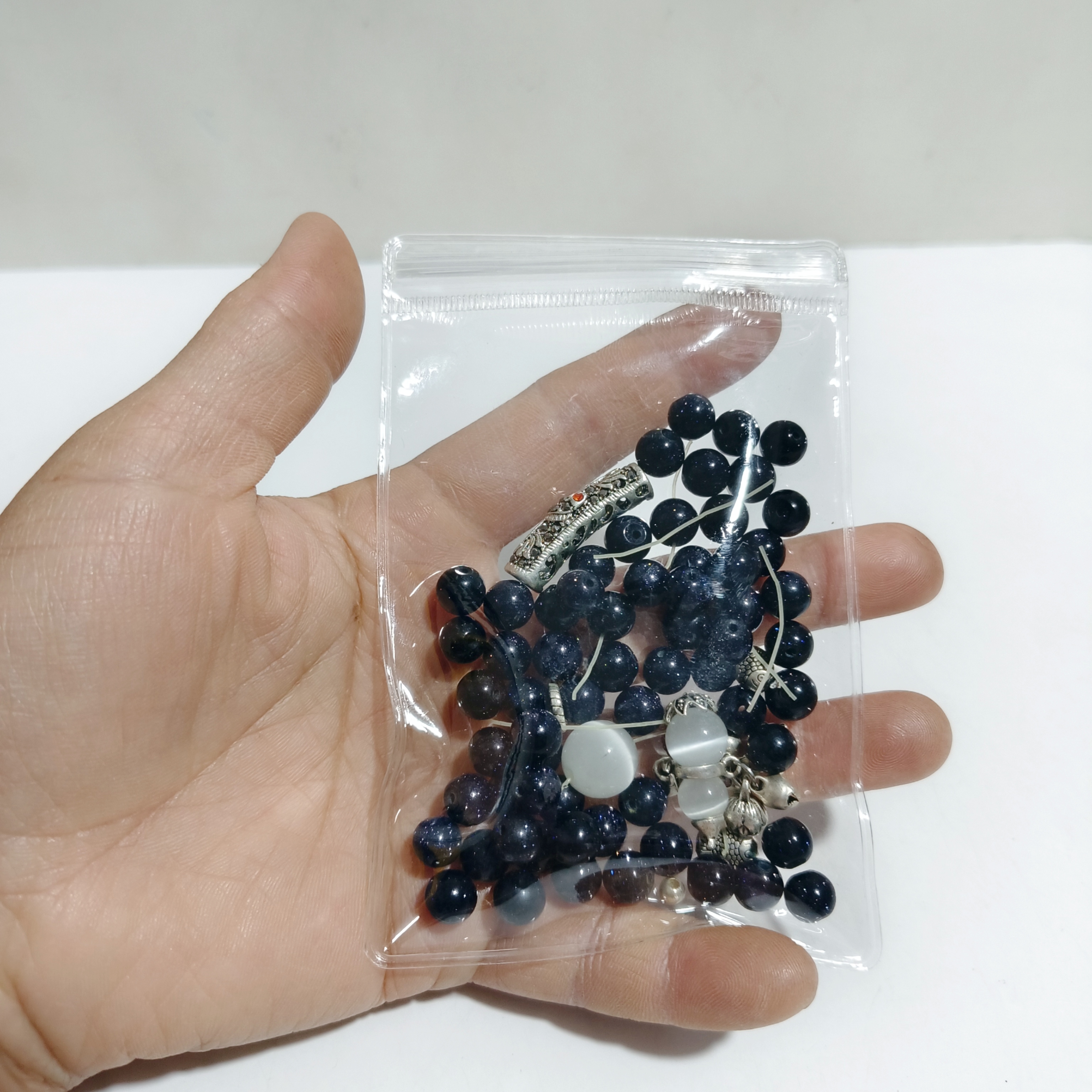 三条随机 天然蓝沙石水晶玉髓玛瑙多层手链(弹力绳已断可当配件)