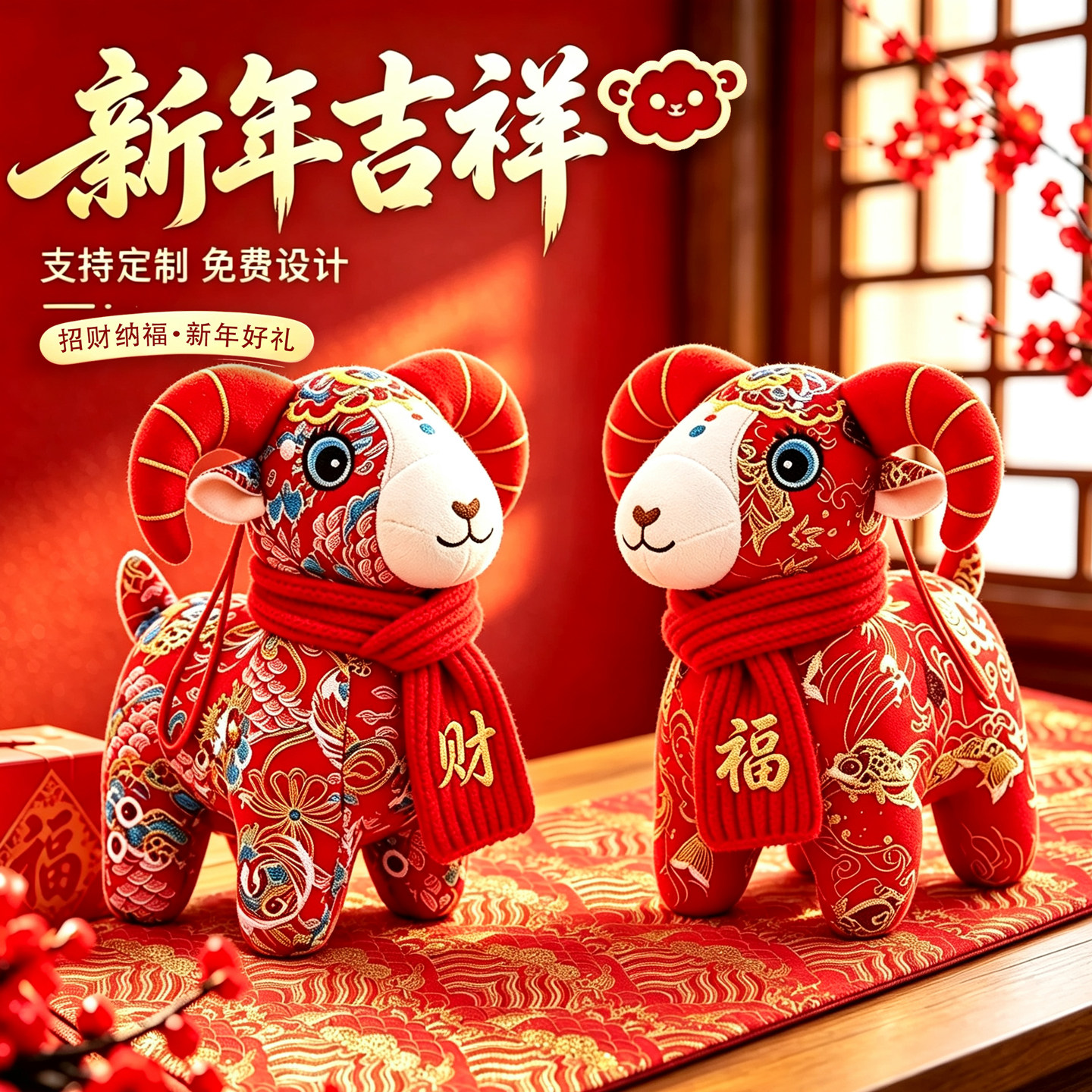 2027羊年吉祥物公仔生肖羊玩偶小羊毛绒玩具布艺羊新年定制logo