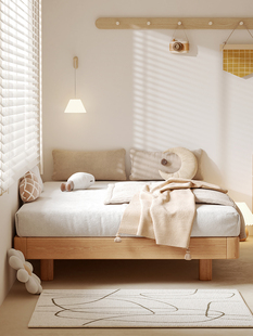 红橡木悬吊床全实木平台床无床头柜排床框榻榻米1.2/35/ 8双人床