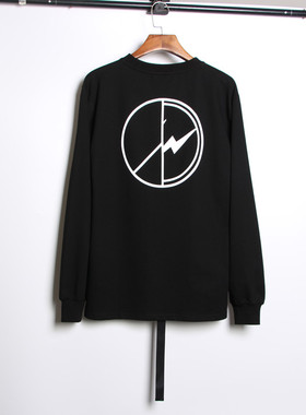 权志龙同款PMO双闪电圆圈GD符号印花图案黑色男女卫衣春秋衣服潮