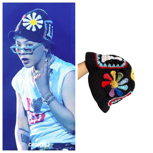 权志龙GD世巡演唱会同款刺绣重磅手工雏菊针织帽保暖渔夫帽子男女