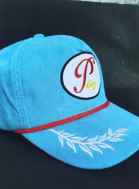 权志龙GD同款ins蓝色灯芯绒刺绣稻穗pmo鸭舌帽遮阳帽子潮牌雏菊