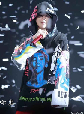 DARA权志龙motte演唱会同款GD涂鸦印花宽松男女情侣连帽卫衣衣服