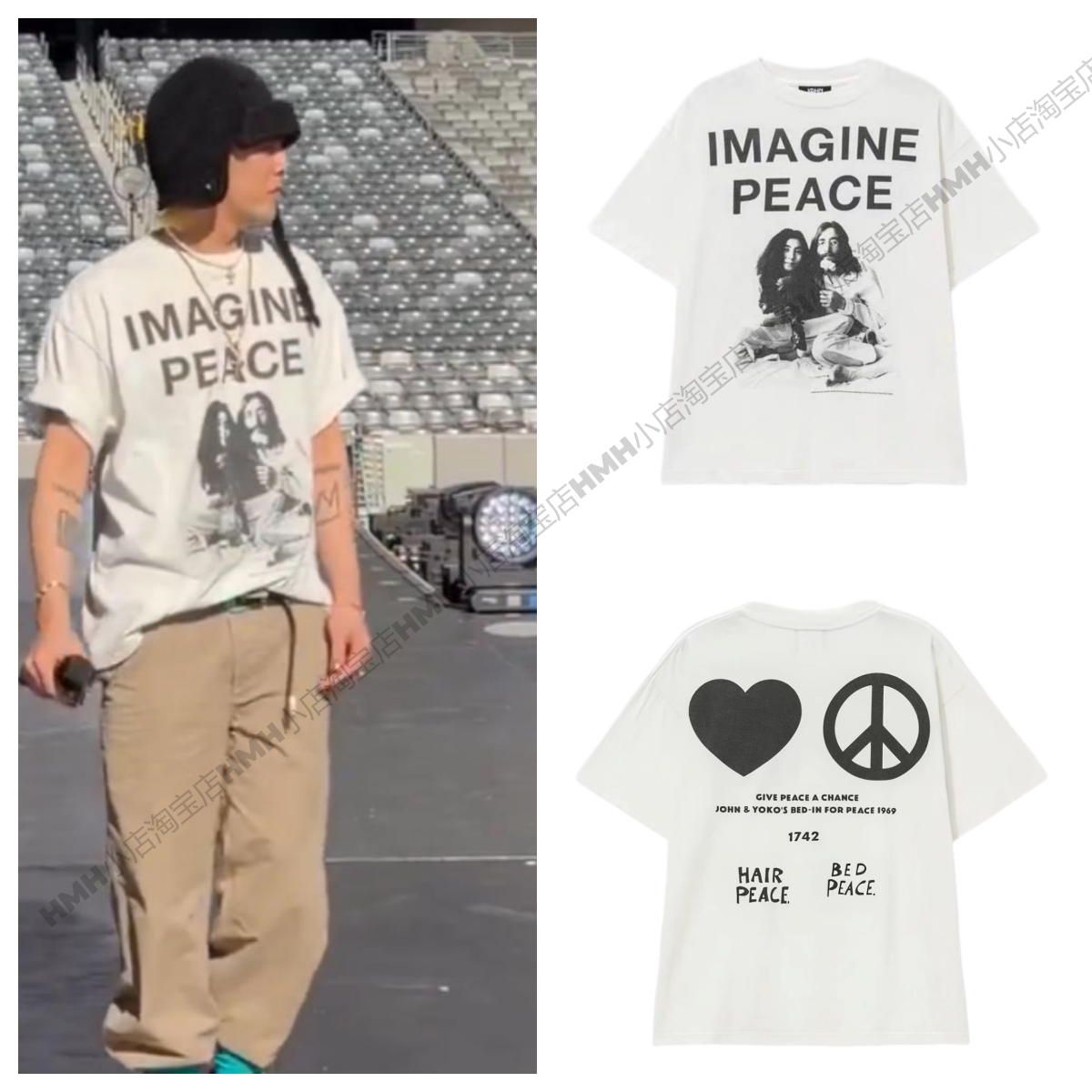 BIGBANG权志龙GD演唱会同款peace和平爱心短袖纯棉宽松T恤上衣服图片