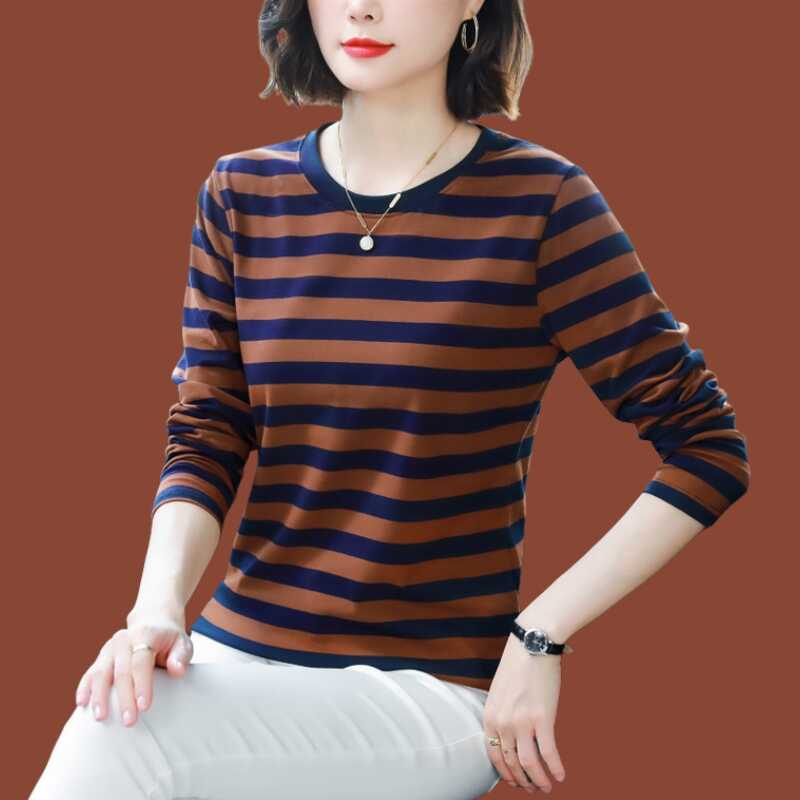 长袖t恤女纯棉宽松遮肚中年妈妈