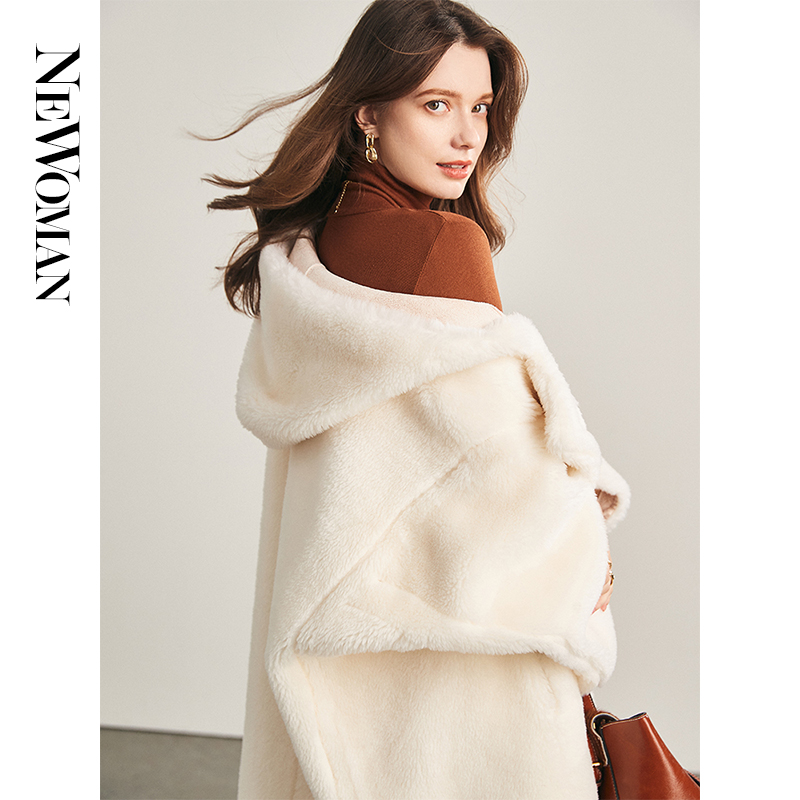 皮毛一体连帽秋冬新款羊剪绒大衣