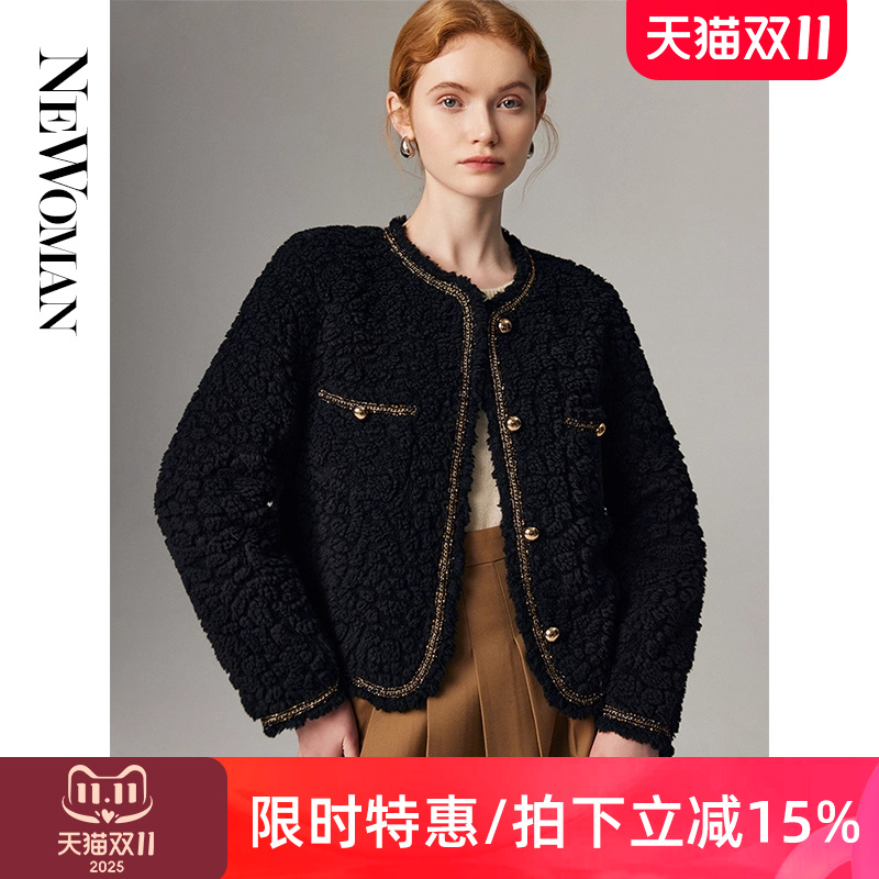 小香风黑色羊羔毛皮草外套女短款小个子设计感羊剪绒皮毛一体大衣