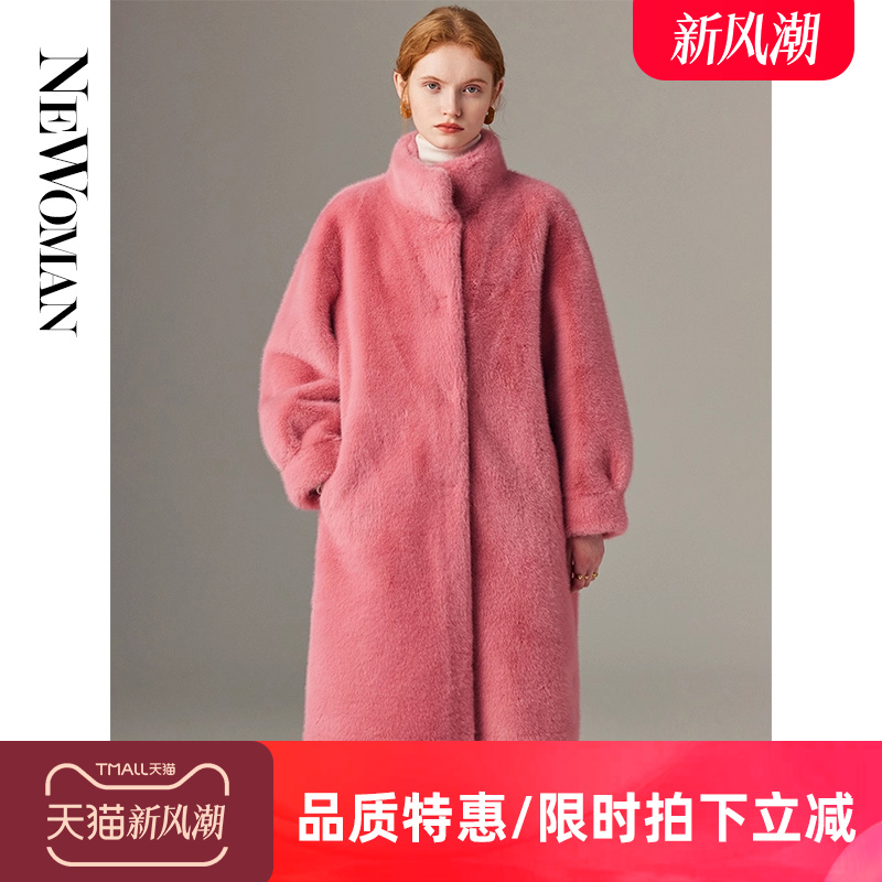 水貂绒皮毛一体外套女中长款皮草