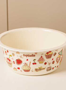 日式搪瓷盆洗菜盆大号甜品蛋糕花和面盆活面家用高级食品级揉面