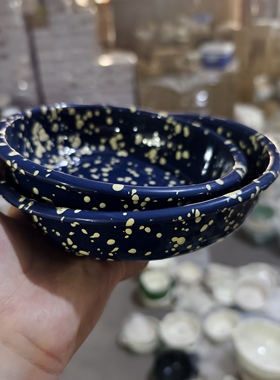 【拍一发二】蓝底 黄撒点 家用珐琅搪瓷盘甜品盘复古风波点