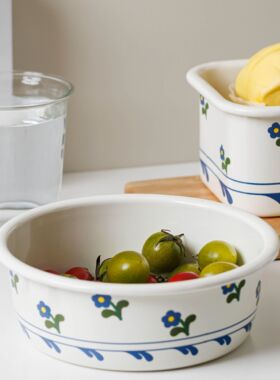 小蓝花系列列 加厚高端 搪瓷芝士盘菜盘家用餐盘保鲜盘高级感餐具