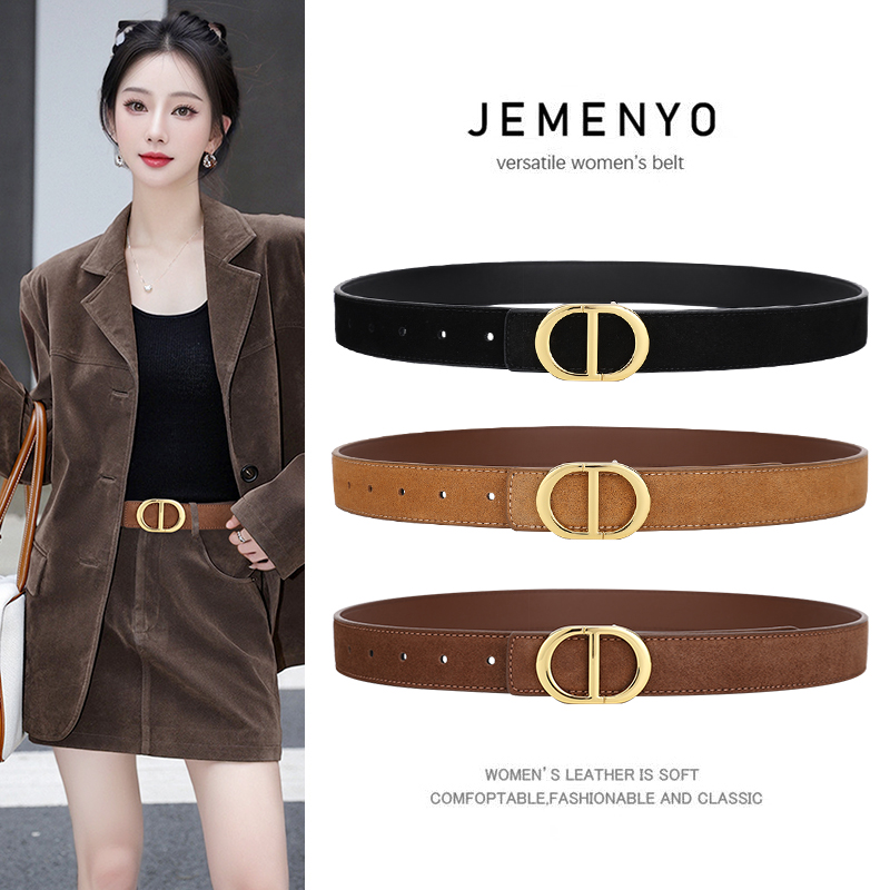 皮带女真皮装饰配牛仔裤大衣