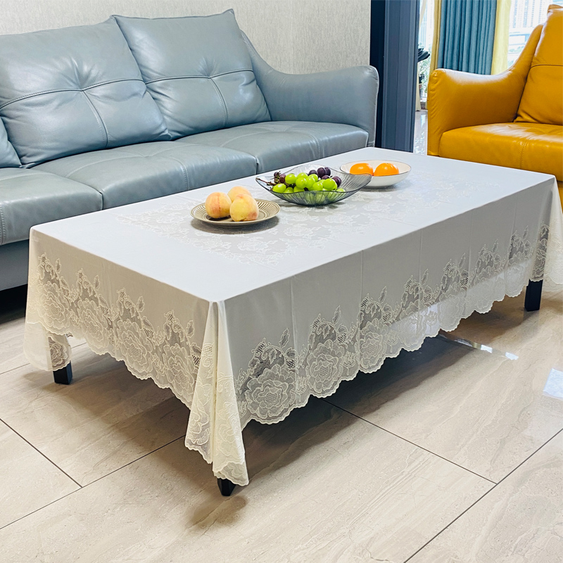 进口防水免洗pvc蕾丝茶几布茶几巾长方形茶几桌布欧式玫瑰茶几垫