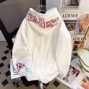 火焰刺绣美式小火苗卫衣连帽男女秋冬国潮高街宽松休闲加绒上衣