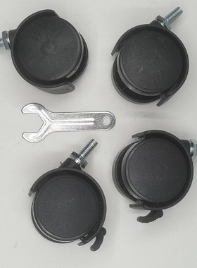1.5寸M6丝杆PP万向脚轮家具黑色脚轮活轮刹车轮餐车40mm塑料脚轮