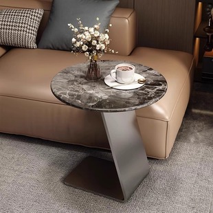 大理石沙发边几角几微晶石边几卡几轻奢高级小圆桌奢石简约小桌子