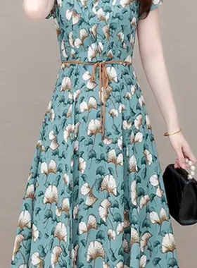 LX230007连衣裙修身显瘦收腰短袖夏款