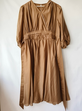 七分袖法式连衣裙高腰V领时尚气质中长款春夏秋三季可穿LC230032