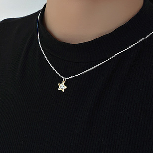 高级感星星吊坠纯银项链微笑设计师款五角星S925银圆珠链女毛衣链