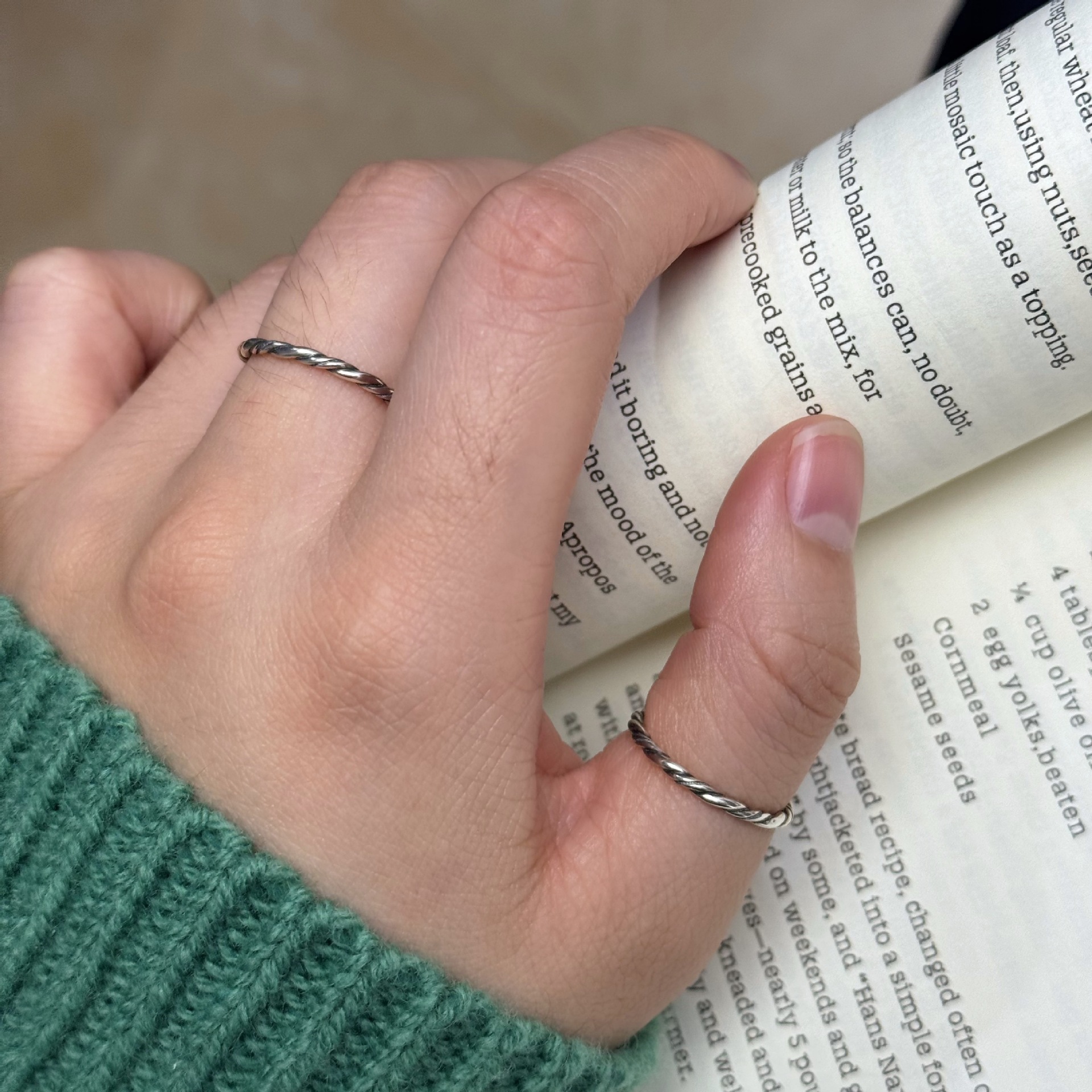 做旧波浪纯银戒指日韩风叠戴银戒