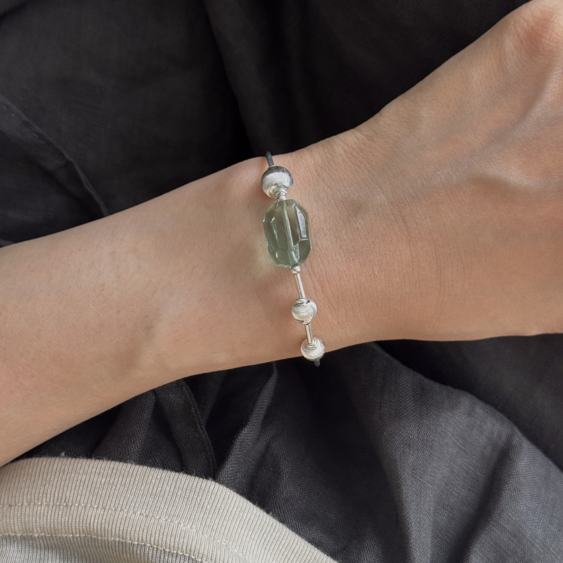 S925银甜美萤石弯管手链猫眼手串