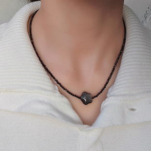 轻奢天然石星星黑尖晶项链S925银小众高级感纯银圆珠链显白锁骨链