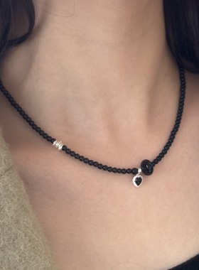 新中式爱心甜酷黑玛瑙串珠项链