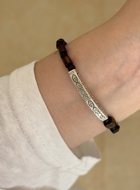 复古小鱼沉香木手串爆款足银手链