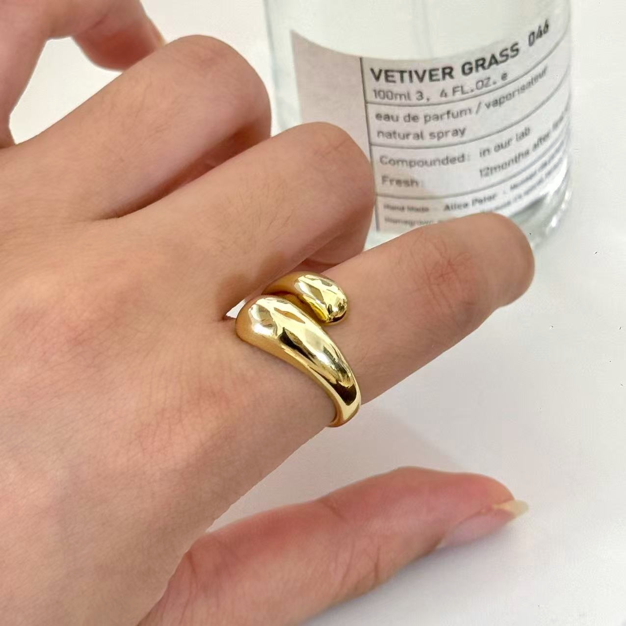 金色水滴纯银戒指个性开口银戒