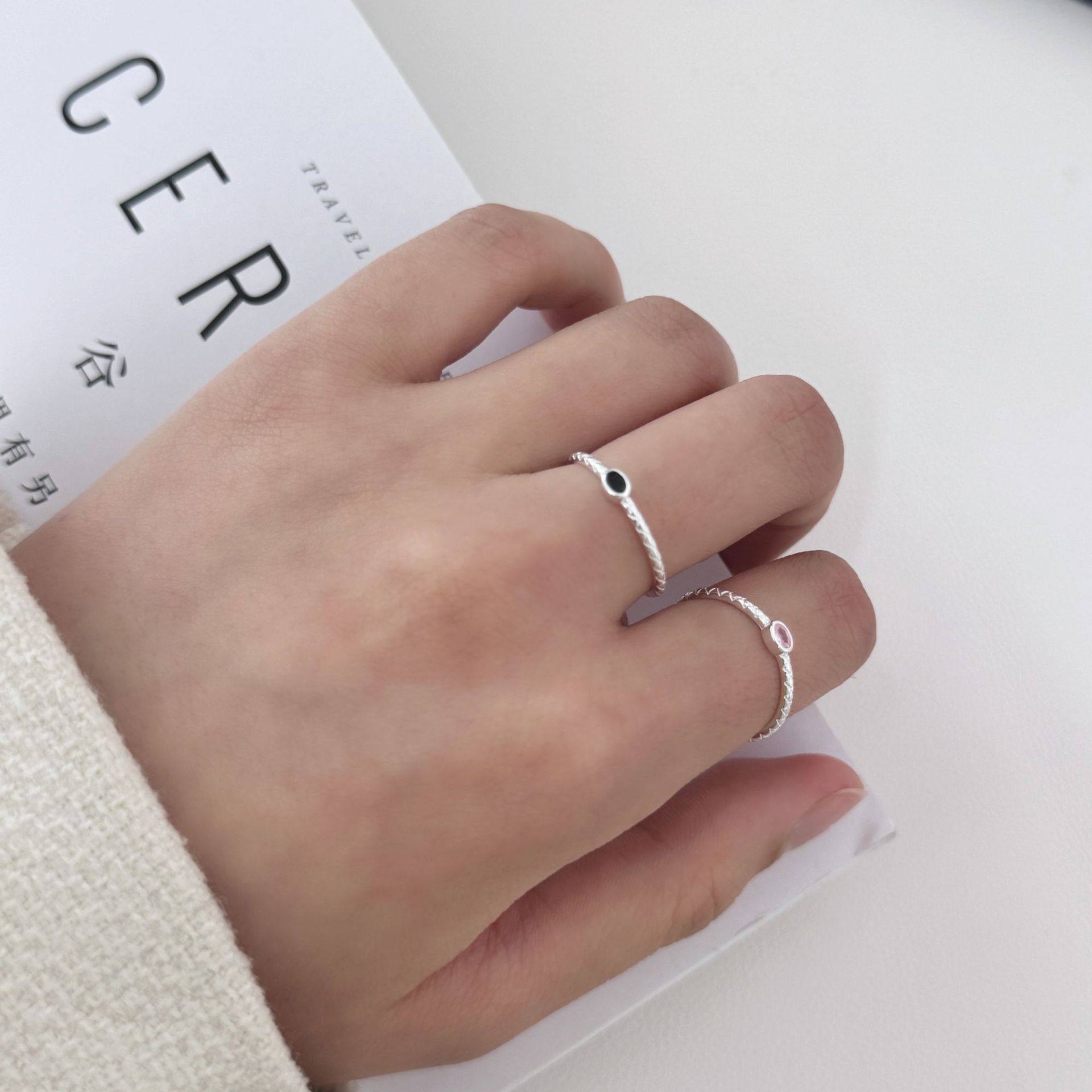 S925银冷淡风时尚韩版开口戒指精致简约粉色锆石银戒女小众指环,饰品/流行首饰/时尚饰品新,银饰戒指,淘宝优惠券,粉丝福利购,淘宝优惠卷