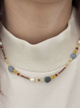 天然石撞色新中式项链多宝串珠