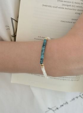 贝壳珠手串蓝麻石小众手链新中式