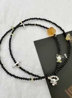 小众复古拼接天然石做旧泰银项链