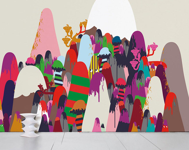 法国moustache mountains 多彩山景卡通可爱墙纸壁纸进口