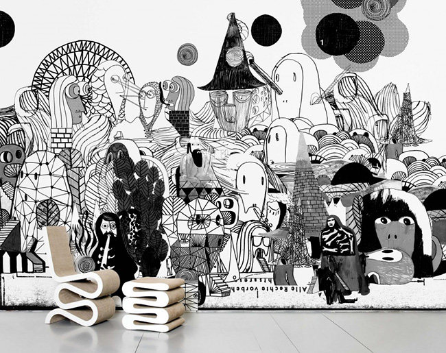 法国Moustache Langdale pikes 城市个性豆豆眼卡通壁纸墙纸进口