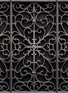 英国Mineheart Wrought Metal Gate Wallpaper 仿黑色铁门壁纸