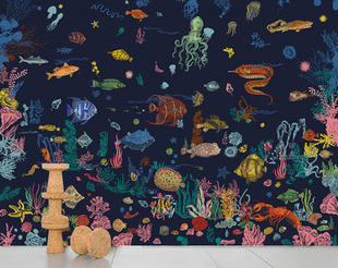 法国Moustache mer 蓝色海底生物鱼类壁纸墙纸进口 Sous