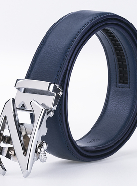蓝色Z字母自动扣皮带男士真皮时尚裤带韩版百搭潮流学生腰带黑色