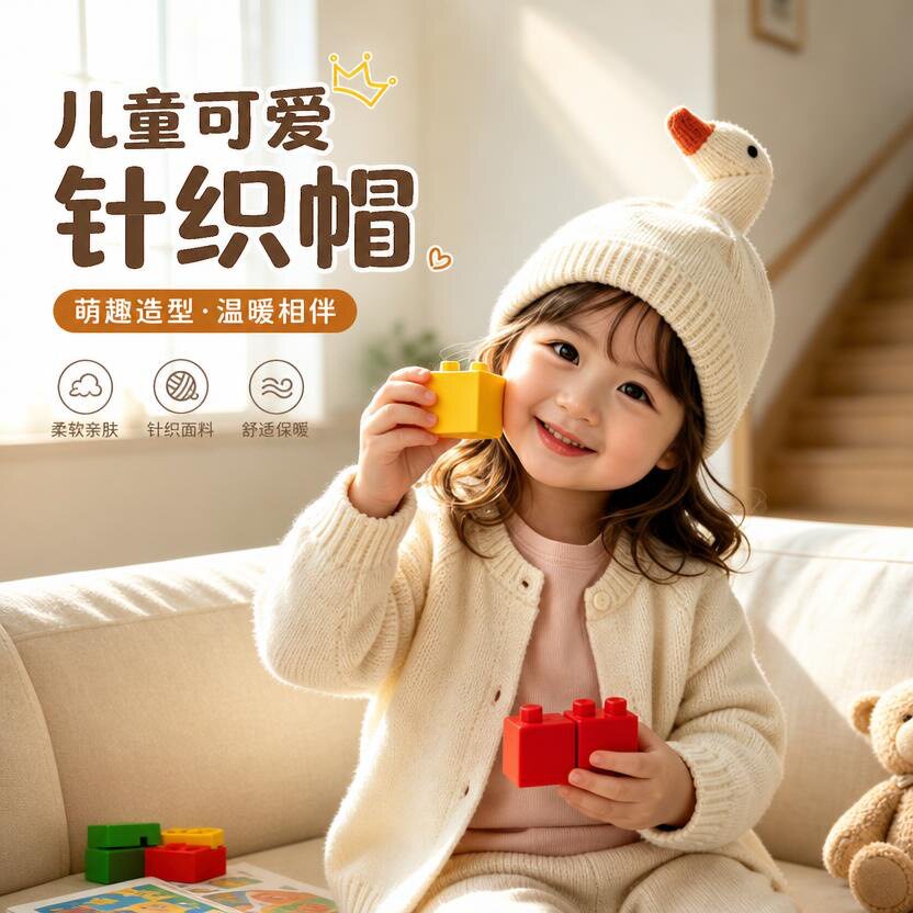 婴儿帽子秋冬季可爱卡通呆头鹅