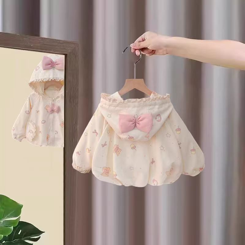 女童外套秋装蝴蝶结连帽衣服春秋季洋气公主风衣婴儿宝宝可爱上衣