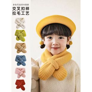 儿童围巾秋冬季韩版糖果色套口脖套男女宝宝保暖针织毛线交叉围脖