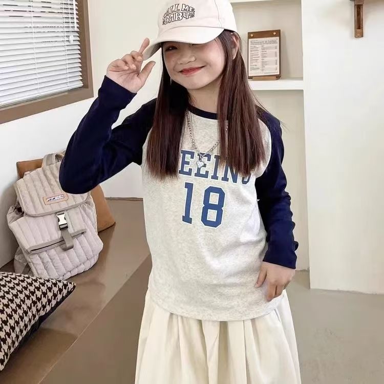 儿童插肩长袖T恤百搭春秋印花