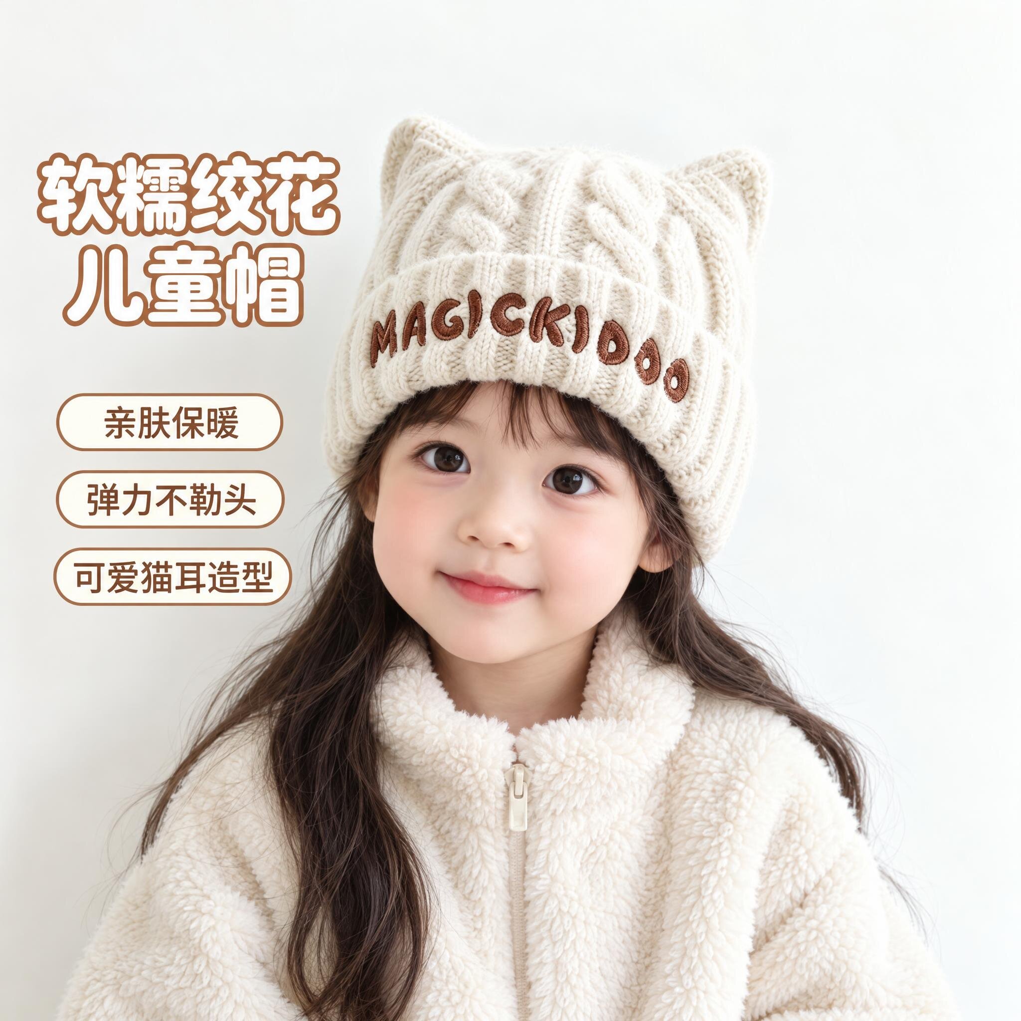 儿童帽子秋冬季宝宝毛线帽男童女童针织帽外出加厚保暖护耳帽冬季