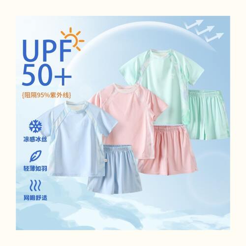 儿童夏季防晒速干运动套装男童女童凉感拼接短袖短裤两件套UPF50+